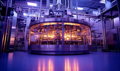 Poster - A high-tech industrial facility with illuminated machinery for advanced manufacturing processes.