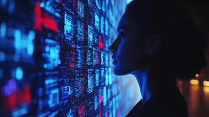 Illustration of Woman and Data Stream