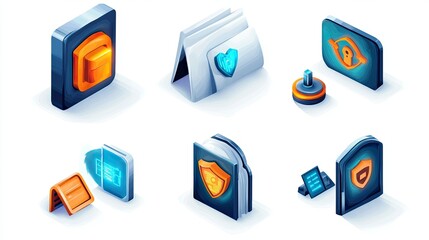 Poster - A Collection of Modern Digital Security Icons Featuring Shield Symbols, Lock Design, Eye Protection, and Secure Element Representations for Cybersecurity Themes