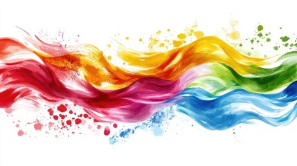 Poster - Colorful Abstract Waves in Red, Orange, Yellow, Green, Blue, and Purple with Splashes of Paint Representing Creative Artistic Expression and Vibrant Energy