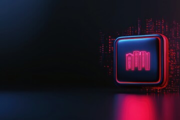 Leinwandbilder - A futuristic digital interface displaying binary code with a glowing data symbol, representing advanced technology and data processing.