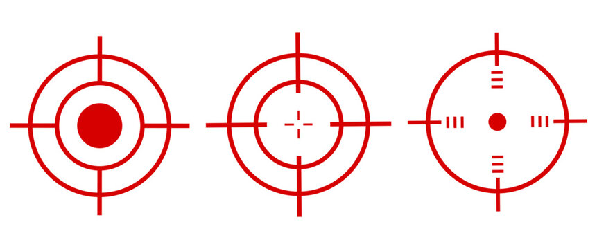 Red target icons set, Isolate Sniper aiming symbol, Violence tattoos, Danger clip art, Retro graphic elements (Editable)
