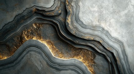 Poster - Elegant Abstract Background of Wavy Gray and Gold Geological Layers with Rich Textures and Intricate Patterns Ideal for Modern Design and Artwork