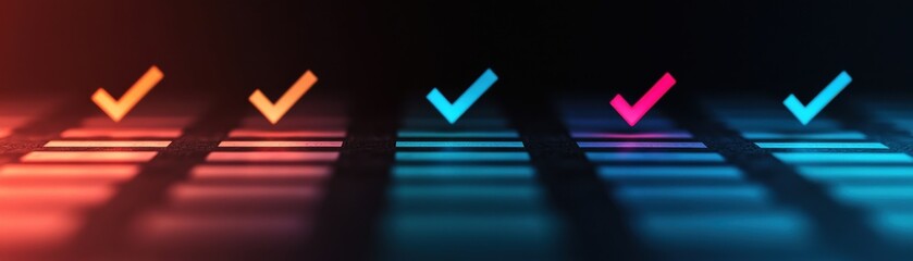 Poster - colorful digital graphics with digital graphic featuring colorful checkmarks aligned in a row, sugge
