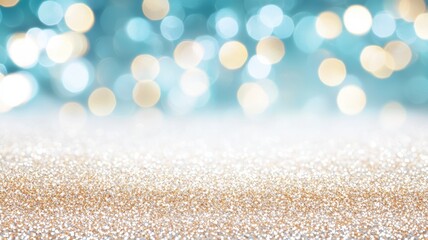 Poster - Subtle Silver and Teal Glitter Background with Bokeh Effect, Perfect for Cool and Toned Visuals in Artistic Projects or Celebratory Themes