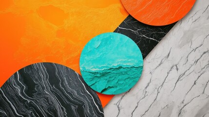 Poster - Abstract Composition of Circular Textures with Vibrant Colors and Marble Effects on Contemporary Background Design for Modern Aesthetic Concepts