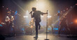 © Gorodenkoff - Rock Band Delivers a Captivating Concert with Lead Singer Passionately Performing on Stage with Falling Confetti, Surrounded by Band Members, Creating an Intense and Immersive Musical Atmosphere