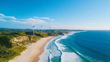 Wall Mural - Harnessing coastal wind turbines to promote renewable energy solutions