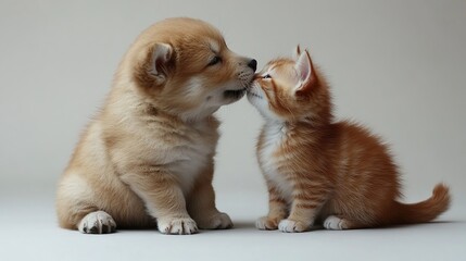 Poster - Puppy and Kitten Kiss