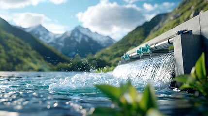 Wall Mural - Harnessing renewable energy how hydroelectric dams generate power in mountainous regions