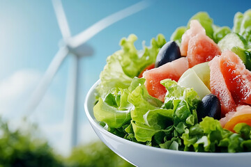 Wall Mural - Offshore wind farms harness renewable energy to power sustainable food production