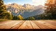 © Panuwat - Landscape photograph beautiful mountain range sky blue sun Wooden table background