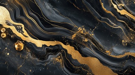 Poster - Elegant Black and Gold Abstract Background with Swirls and Textures for Sophisticated Design Projects and Digital Art Applications