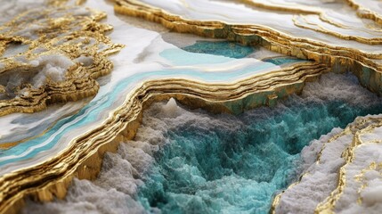 Poster - Stunning Abstract Geode Art with Turquoise and Gold Highlights Capturing the Essence of Elegance and Natural Beauty in a Vibrant Close-Up Composition