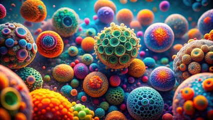 Wall Mural - colorful and detailed biological cells close up showing vibrant structures and intricate details for