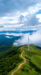 Canvas Print - Harnessing renewable energy towering wind turbines transform green hillsides