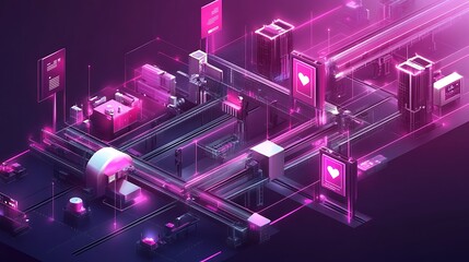 Poster - A futuristic digital landscape with neon elements representing technology and connectivity.