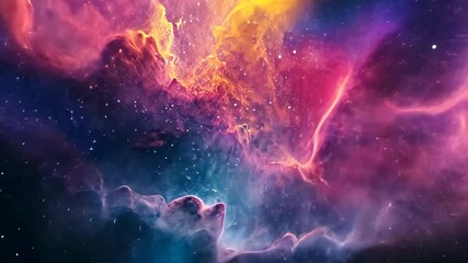 Wall Mural - A nebula glows in the darkness of space, with bright pink, purple, and orange hues