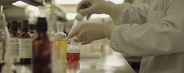 Poster - A lab technician using a pipette to mix chemicals in a laboratory setting.