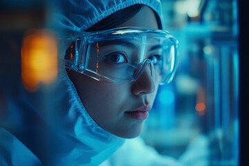 Aufkleber - Dedicated female engineer immersed in innovative research at a high-tech lab