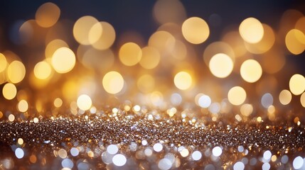 Wall Mural - Golden lights blur and sparkle over a bed of glitter