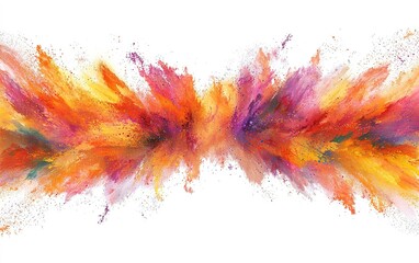 Poster - An explosion of vibrant colors creates a dynamic abstract art piece, blending hues of orange, pink, and purple on a white background