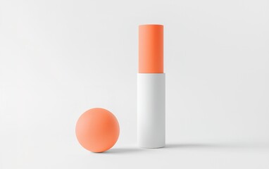 Poster - A minimalist display featuring a vibrant orange ball beside a sleek white and orange cylindrical object on a light backdrop