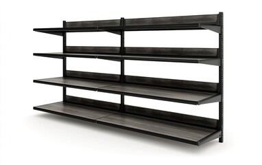 Poster - Modern shelving unit with multiple shelves designed for storage, showcasing a sleek black and wood finish perfect for home organization