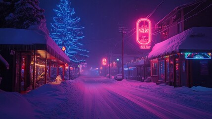 Wall Mural - christmas at the north pole with neon lights, AI Generative