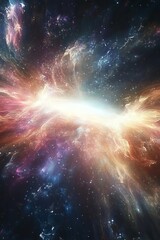 Poster - Light Speed Hyperspace Warp Background with Orange Glow, Cosmic Clouds, and Starry Nebula