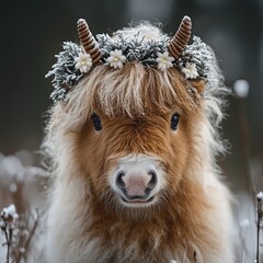 Poster - Cute Pony with a Festive Wreath