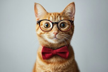 Canvas Print - Cute Cat Wearing Glasses and a Bowtie