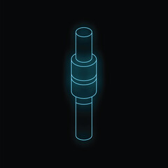 Poster - blue neon style car engine piston glowing on black background