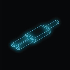 Poster - Neon double car exhaust pipe with blue glowing contour is isolated on a black background