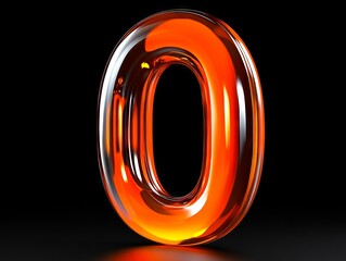 Wall Mural - An orange glass number 0 on a black background