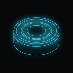 Poster - Futuristic blue neon light glowing circle shape on black background