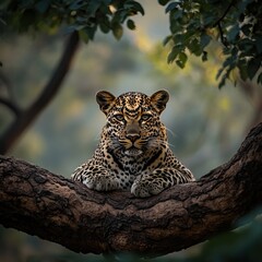 Poster - Majestic Leopard in African Savanna: A Serene Encounter