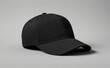 © Татьяна Кузнецова - Mock up A classic black cap resting on a smooth gray surface with a minimalistic backdrop that highlights its simple design
