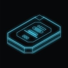 Poster - glowing neon line isometric sim card icon isolated on black background vector illustration