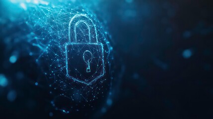 Poster - A glowing blue padlock symbol made of lines and dots, representing digital security.