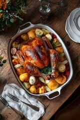 Bake roasted turkey dish for luxury traditional thanksgiving holiday gathering dinner