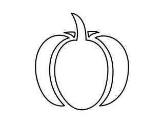 Wall Mural - Black pumpkin outline illustration isolated on white background. Concept of autumn vegetable, Thanksgiving, harvest, minimalist Halloween decor, seasonal graphic design, farming. Icon, print