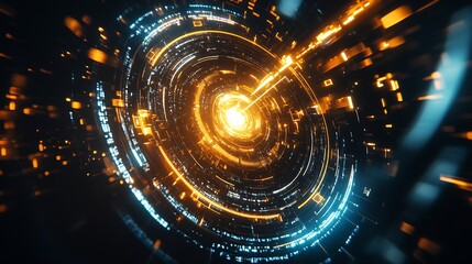 Fototapete - Futuristic Abstract Digital Light Pattern with Dynamic Spiral Movement : Generative AI