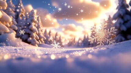 Poster - Enchanting Winter Wonderland of Sparkling Snowflakes in Magical Forest Landscape : Generative AI