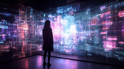 Poster - Hologram projection on a digital screen with different data and parameters.