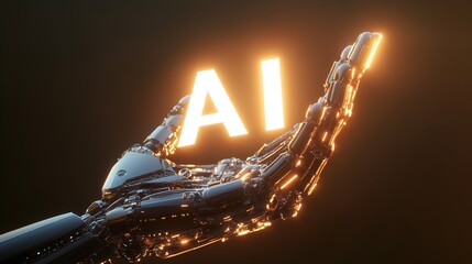 Poster - Futuristic Artificial Intelligence Concept with Robot Hand and Glowing AI Text : Generative AI