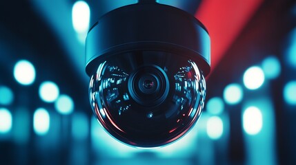 Poster - Modern Security Camera with Blue Background in Futuristic Space : Generative AI