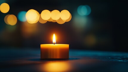 Poster - Serene Candle Glow Against Soft Bokeh Light Background for Peaceful Atmosphere Design : Generative AI