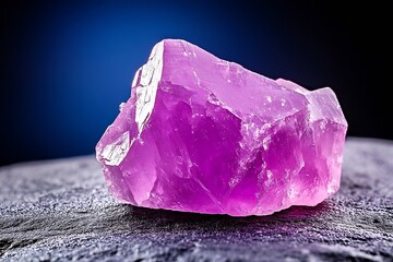 Aufkleber - Raw Pink Crystal Gemstone on Textured Stone Surface with Deep Blue Accent : Generative AI