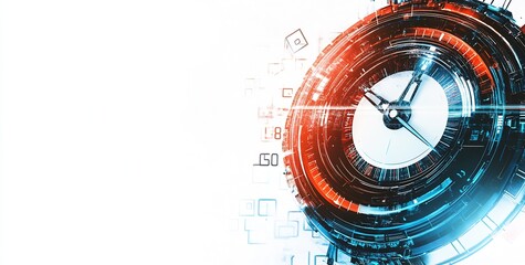 Aufkleber - Abstract Futuristic Clock Design with Digital Elements in Blue and Red : Generative AI